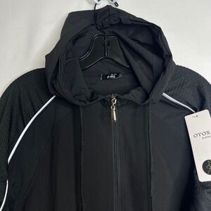 NWT OTOS Black Active Zip Up Hoodie Women 2X Mesh Panel Wicking Athleisure Sport